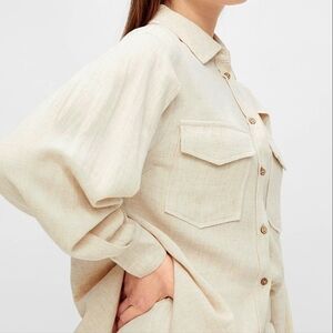 Cream Linen Blend Utility Button Down Shirt Size XL